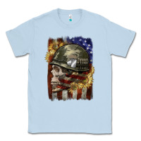 Dusty Blue Army skull 4th of july Classic Tee - CowGirlArtShop