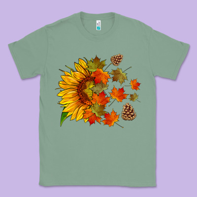 Sunflower And Autumn Leaves Classic Tee Designed By Hra Design Shop
