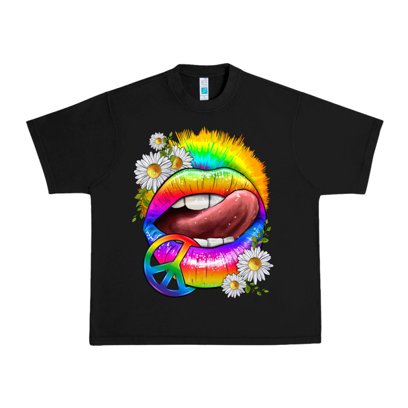 Rainbow Lips With Daisies Urban Heavy Tee by texasbilliewilder | Teevron