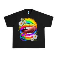 Black rainbow lips with daisies Urban Heavy Tee - texasbilliewilder