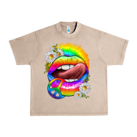 French Oak rainbow lips with daisies Urban Heavy Tee - texasbilliewilder