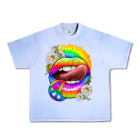 Grape Ice rainbow lips with daisies Urban Heavy Tee - texasbilliewilder