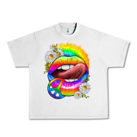 Lunar Rock rainbow lips with daisies Urban Heavy Tee - texasbilliewilder