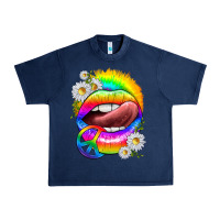 Navy rainbow lips with daisies Urban Heavy Tee - texasbilliewilder