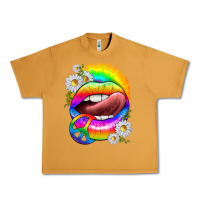 Peanut Butter rainbow lips with daisies Urban Heavy Tee - texasbilliewilder