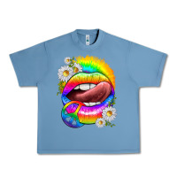 Pebble Blue rainbow lips with daisies Urban Heavy Tee - texasbilliewilder
