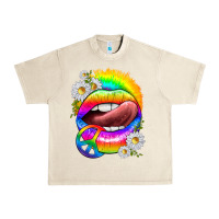 Sandshell rainbow lips with daisies Urban Heavy Tee - texasbilliewilder