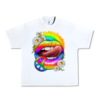 White rainbow lips with daisies Urban Heavy Tee - texasbilliewilder