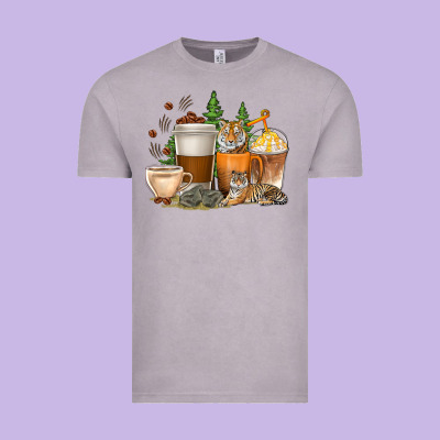 Coffee Cups Tiger With Coffee Beans Vintage Tee Designed By Texasbilliewilder