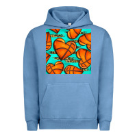 Pigment Pebble Blue basketball hearts with leopard seamless pattern Urban Hoodie - BundleAndBundleShop