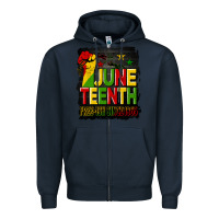 Navy juneteenth fist free ish since 1865 with background Zipper Hoodie - HRA Design Shop