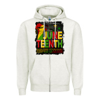 Oatmeal Heather juneteenth fist free ish since 1865 with background Zipper Hoodie - HRA Design Shop