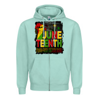 Seafoam juneteenth fist free ish since 1865 with background Zipper Hoodie - HRA Design Shop