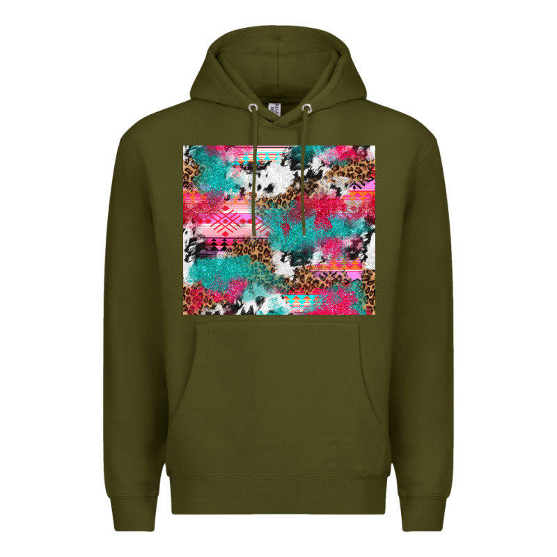 Leopard Cowhide Pink Turquoise Glitter Premium Hoodie by NancyCooperArtShop | Teevron