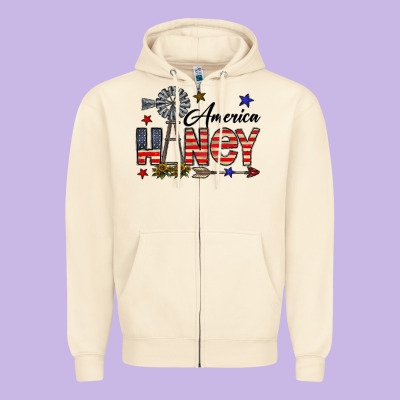 America Honey Zipper Hoodie Designed By Cowhidedigitalart
