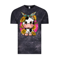 Cloud Black cut cow with sunflower and leopard  pink Vintage Tee - texasbilliewilder