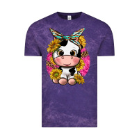Cloud Purple cut cow with sunflower and leopard  pink Vintage Tee - texasbilliewilder