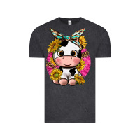 Cut Cow With Sunflower And Leopard  Pink Vintage Tee | Teevron