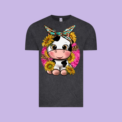 Cut Cow With Sunflower And Leopard  Pink Vintage Tee Designed By Texasbilliewilder