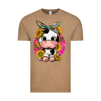 Vintage Coffee cut cow with sunflower and leopard  pink Vintage Tee - texasbilliewilder