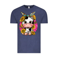 Vintage Denim cut cow with sunflower and leopard  pink Vintage Tee - texasbilliewilder