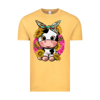 Vintage Mustard cut cow with sunflower and leopard  pink Vintage Tee - texasbilliewilder