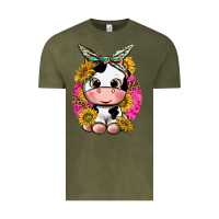 Vintage Olive cut cow with sunflower and leopard  pink Vintage Tee - texasbilliewilder