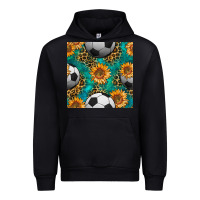 Black soccer balls and sunflowers with leopard and gemstone seamless pattern Urban Hoodie - BundleAndBundleShop