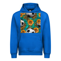 Cobalt soccer balls and sunflowers with leopard and gemstone seamless pattern Urban Hoodie - BundleAndBundleShop