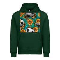 Forest Green soccer balls and sunflowers with leopard and gemstone seamless pattern Urban Hoodie - BundleAndBundleShop