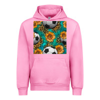 Fuchsia Pink soccer balls and sunflowers with leopard and gemstone seamless pattern Urban Hoodie - BundleAndBundleShop