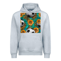 Heather Grey soccer balls and sunflowers with leopard and gemstone seamless pattern Urban Hoodie - BundleAndBundleShop