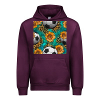 Mauve Wine soccer balls and sunflowers with leopard and gemstone seamless pattern Urban Hoodie - BundleAndBundleShop