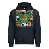 Navy soccer balls and sunflowers with leopard and gemstone seamless pattern Urban Hoodie - BundleAndBundleShop