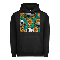 Pigment Black soccer balls and sunflowers with leopard and gemstone seamless pattern Urban Hoodie - BundleAndBundleShop