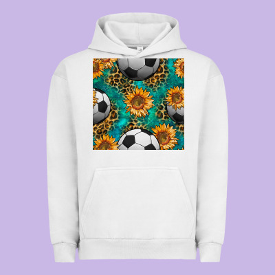 Soccer Balls And Sunflowers With Leopard And Gemstone Seamless Pattern Urban Hoodie Designed By Bundleandbundleshop