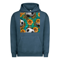 Pigment Midnight Navy soccer balls and sunflowers with leopard and gemstone seamless pattern Urban Hoodie - BundleAndBundleShop