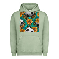 Pigment Oil Green soccer balls and sunflowers with leopard and gemstone seamless pattern Urban Hoodie - BundleAndBundleShop