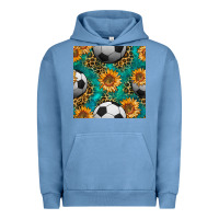 Pigment Pebble Blue soccer balls and sunflowers with leopard and gemstone seamless pattern Urban Hoodie - BundleAndBundleShop