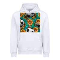 White soccer balls and sunflowers with leopard and gemstone seamless pattern Urban Hoodie - BundleAndBundleShop