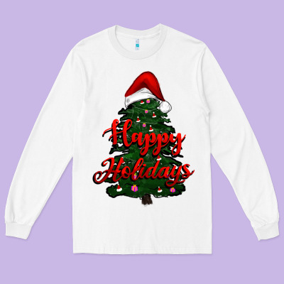 Happy Holidays Christmas Tree Long Sleeve Tee Designed By Ranaportraitstore