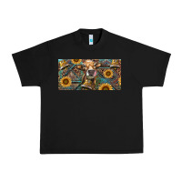 Black Cow With Aztec Leopard And Sunflower Urban Heavy Tee - RanaPortraitStore