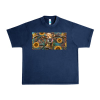 Navy Cow With Aztec Leopard And Sunflower Urban Heavy Tee - RanaPortraitStore