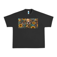 Pigment Black Cow With Aztec Leopard And Sunflower Urban Heavy Tee - RanaPortraitStore