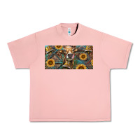 Salmon Cow With Aztec Leopard And Sunflower Urban Heavy Tee - RanaPortraitStore