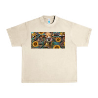 Sandshell Cow With Aztec Leopard And Sunflower Urban Heavy Tee - RanaPortraitStore