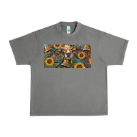 Tornado Cow With Aztec Leopard And Sunflower Urban Heavy Tee - RanaPortraitStore