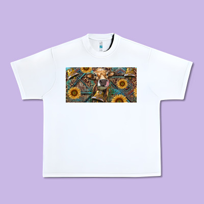 Urban Heavy Tee Cow With Aztec Leopard And Sunflower