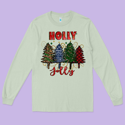 Holly Jolly Christmas Trees Long Sleeve Tee Designed By Ranaportraitstore