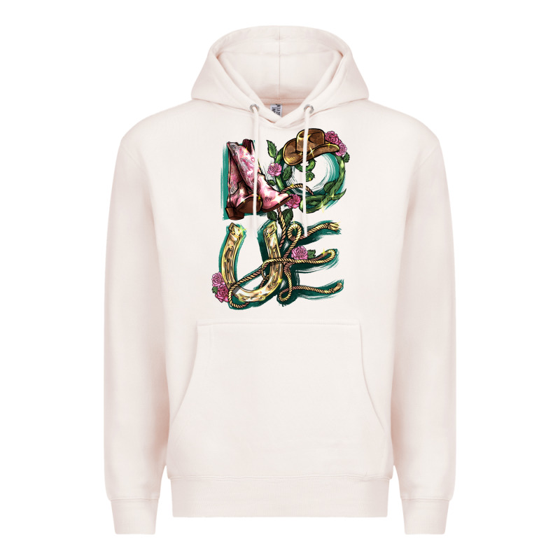 Love Boots Horseshoe Cowboy Premium Hoodie by NancyCooperArtShop | Teevron